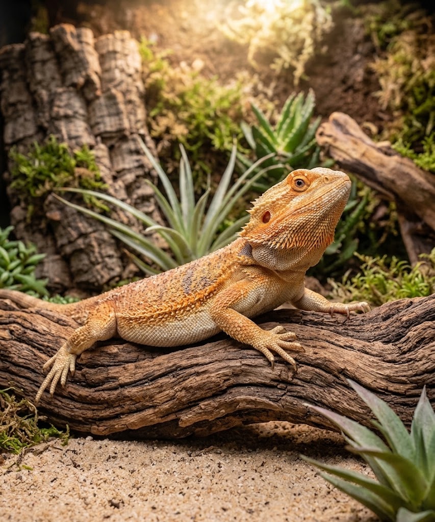 AGAMA BRODATA WYGRZEWAJĄCA SIĘ NA KORZENIU